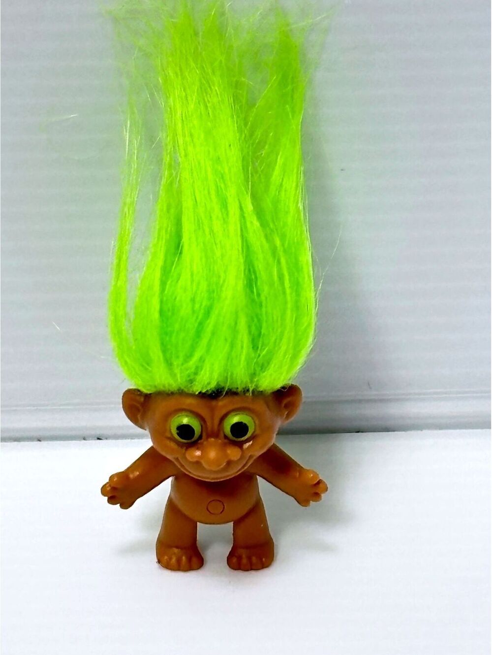 Brown Troll Doll with Neon Green Hair, 3-Inch Tall GUC Kids Toy